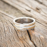 "HOLLIS" - DIAMOND DUST & 14K YELLOW GOLD INLAYS WEDDING RING WITH A HAMMERED FINISH-3