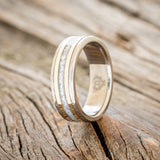 "HOLLIS" - DIAMOND DUST & 14K YELLOW GOLD INLAYS WEDDING RING WITH A HAMMERED FINISH-1