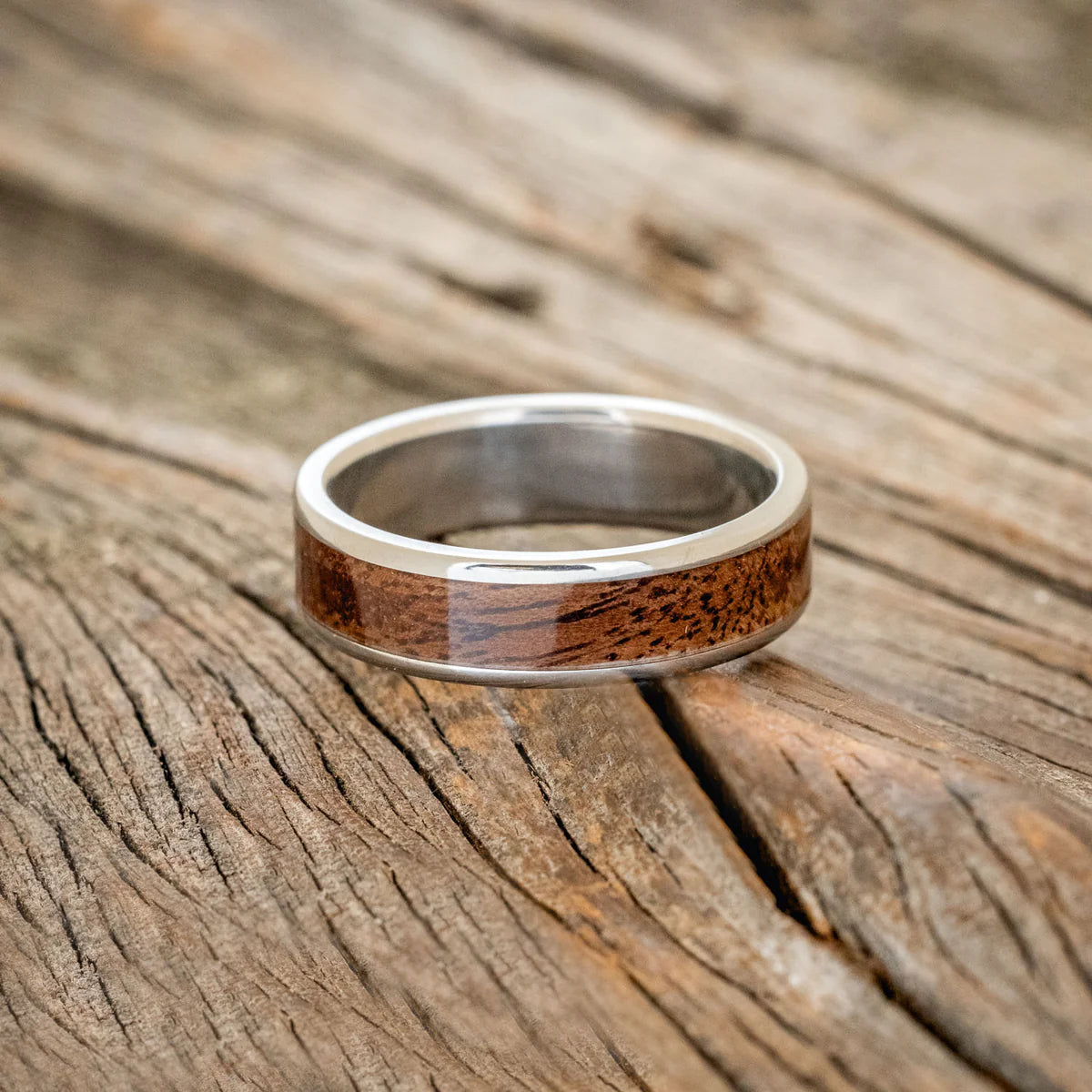 "RAINIER" - KOA WOOD WEDDING RING - TITANIUM (6MM) - SIZE 12-Staghead Designs