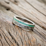 "RAPTOR" - MOONSTONE & MALACHITE WEDDING BAND-2