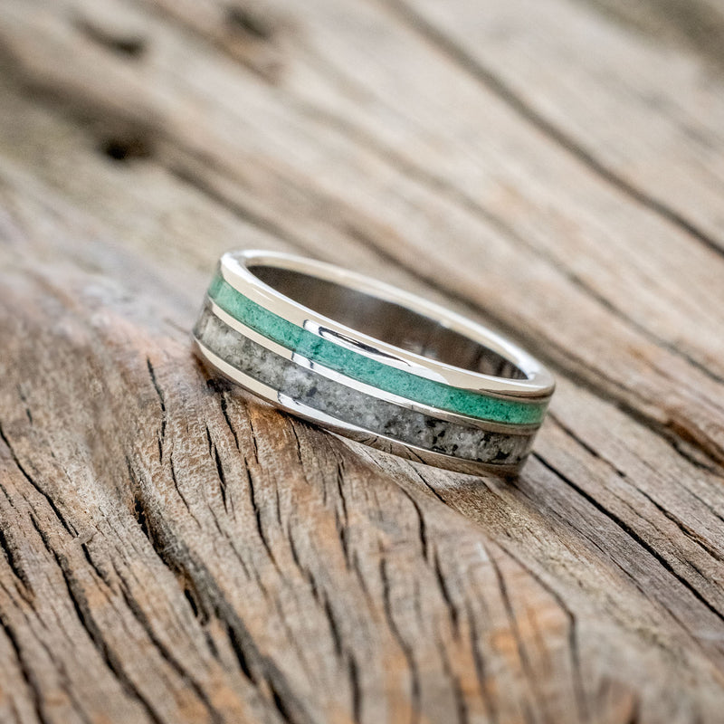 "RAPTOR" - MOONSTONE & MALACHITE WEDDING BAND-2