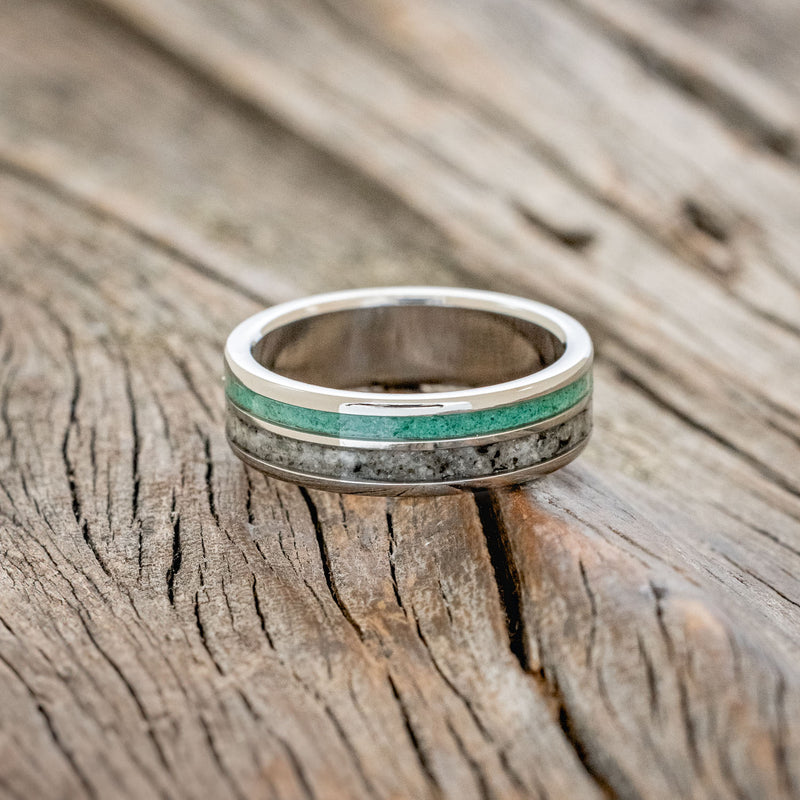 "RAPTOR" - MOONSTONE & MALACHITE WEDDING BAND-3