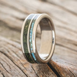 "RAPTOR" - MOLDAVITE & MOSS MIX WITH PATINA COPPER WEDDING BAND-1