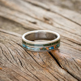 "RAPTOR" - PATINA COPPER WITH MOLDAVITE & MOSS MIX WEDDING BAND