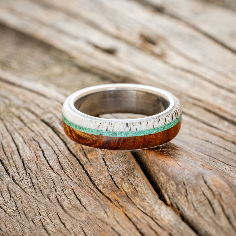 "ARGOS" - IRONWOOD, ANTLER & MALACHITE WEDDING BAND-3