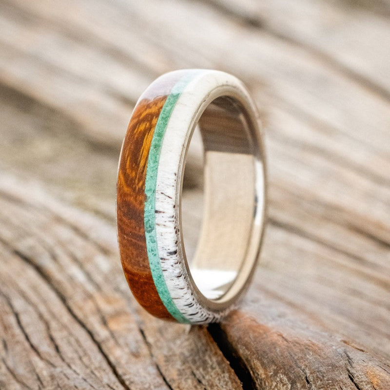 "ARGOS" - IRONWOOD, ANTLER & MALACHITE WEDDING BAND-1