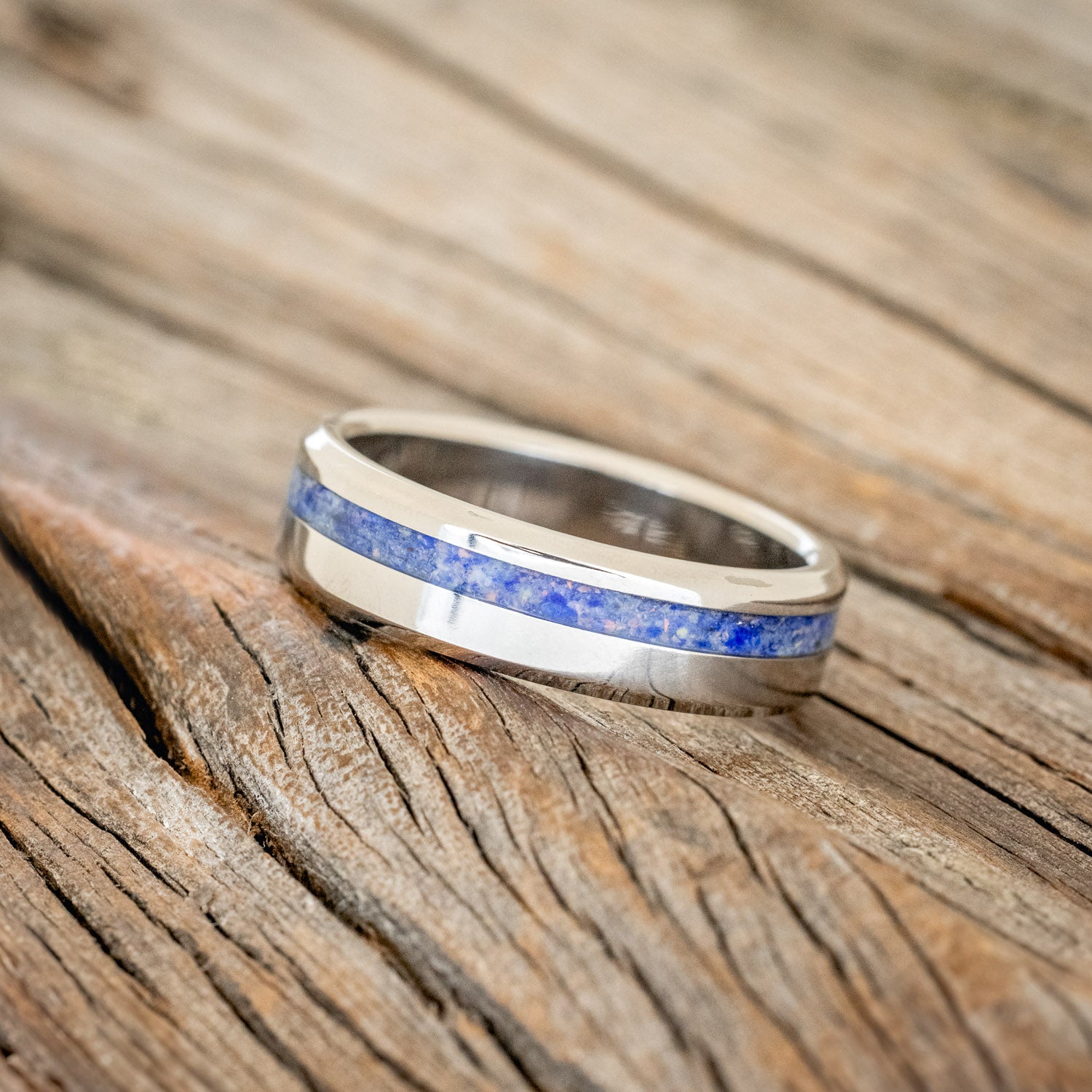 "VERTIGO" - LAPIS LAZULI WITH FIRE & ICE OPAL MIX WEDDING BAND-2