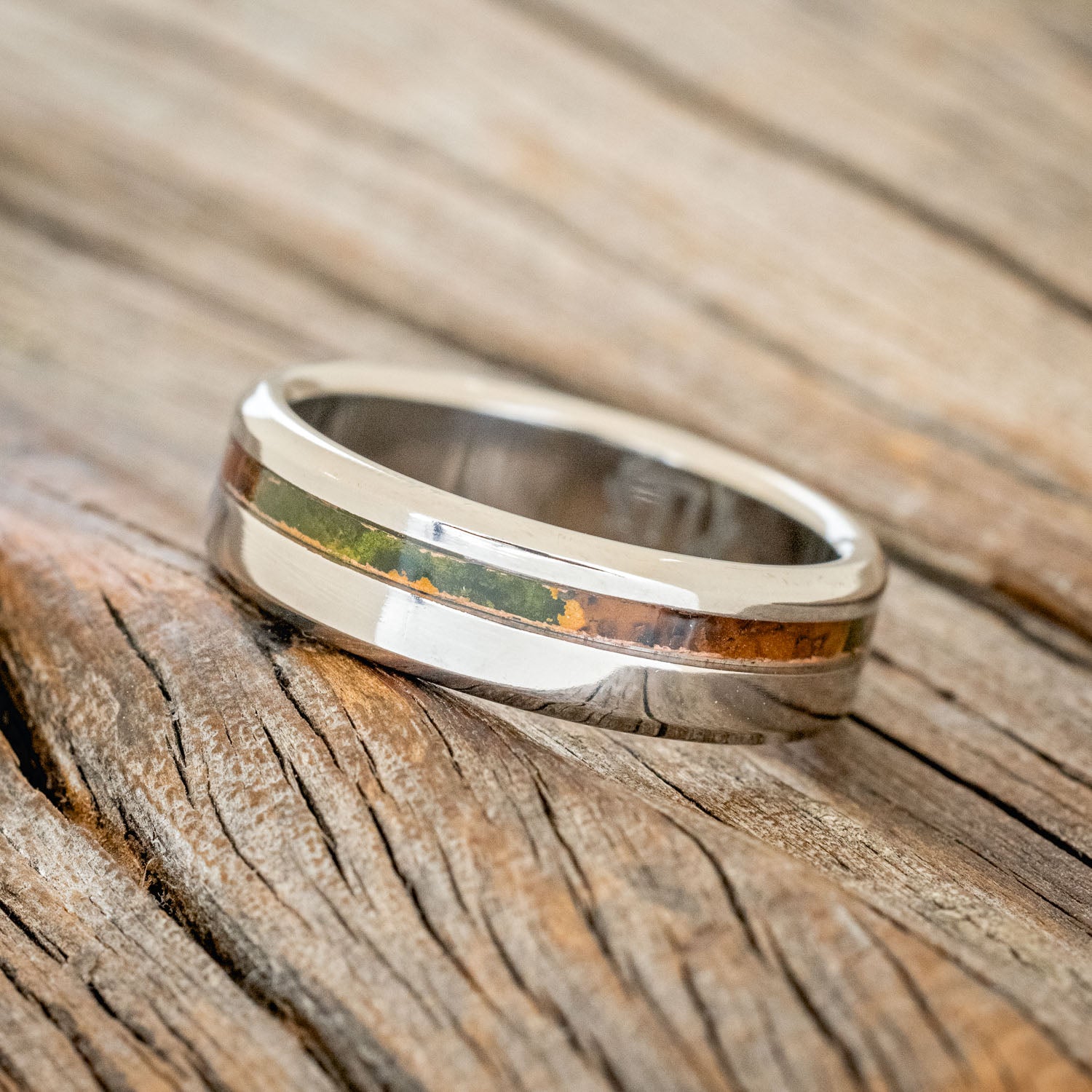 "VERTIGO" - MOSSY PATINA COPPER WEDDING BAND-2