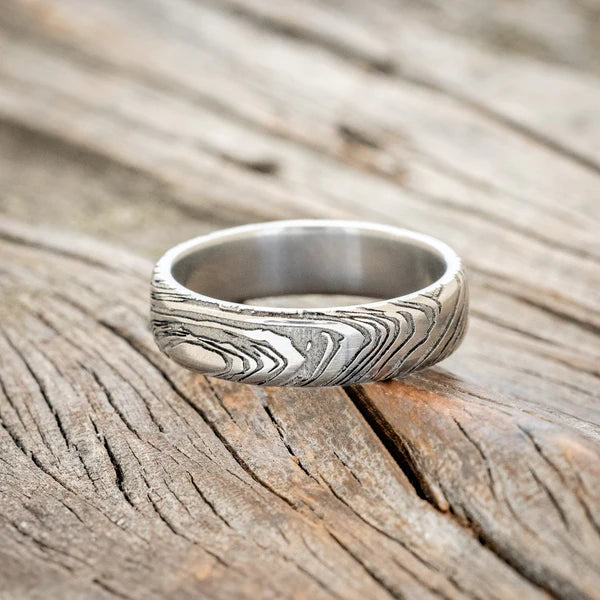 Men's Wedding Ring With A Woodgrain Pattern - Titanium - Size 9 1/2