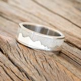 "HELIOS" - SILVER ANDES MOUNTAIN RANGE WITH FIRE AND ICE OPAL INLAY WEDDING BAND-1