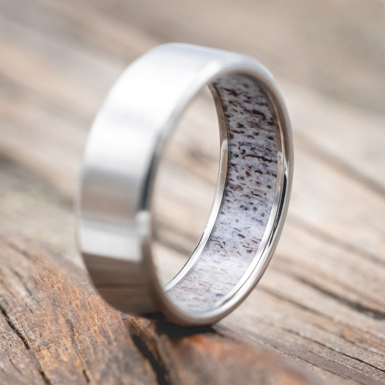 ANTLER LINED WEDDING RING WITH A BRUSHED FINISH-Staghead Designs