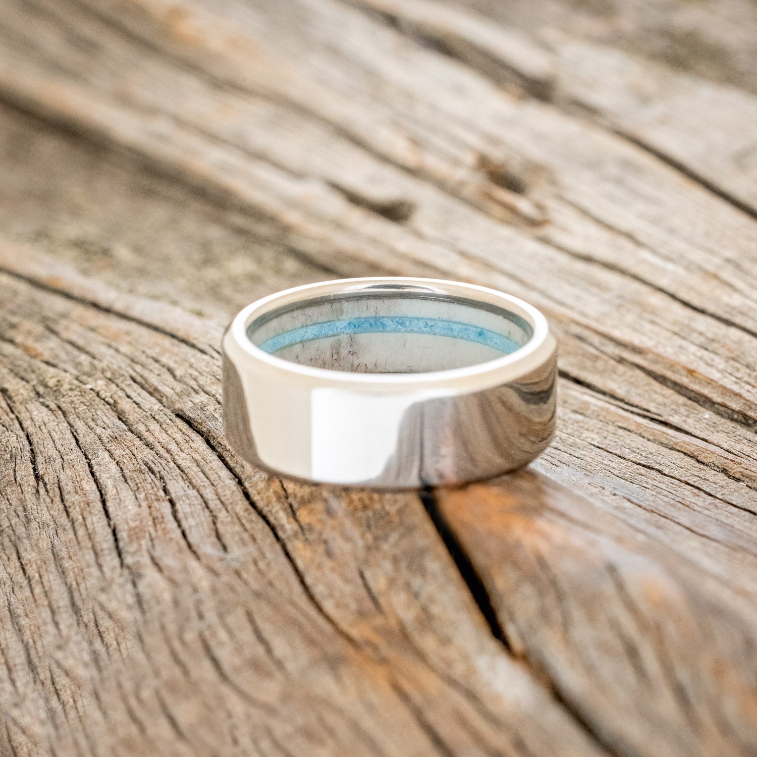 ANTLER LINED WEDDING BAND WITH OFF SET TURQUOISE-3