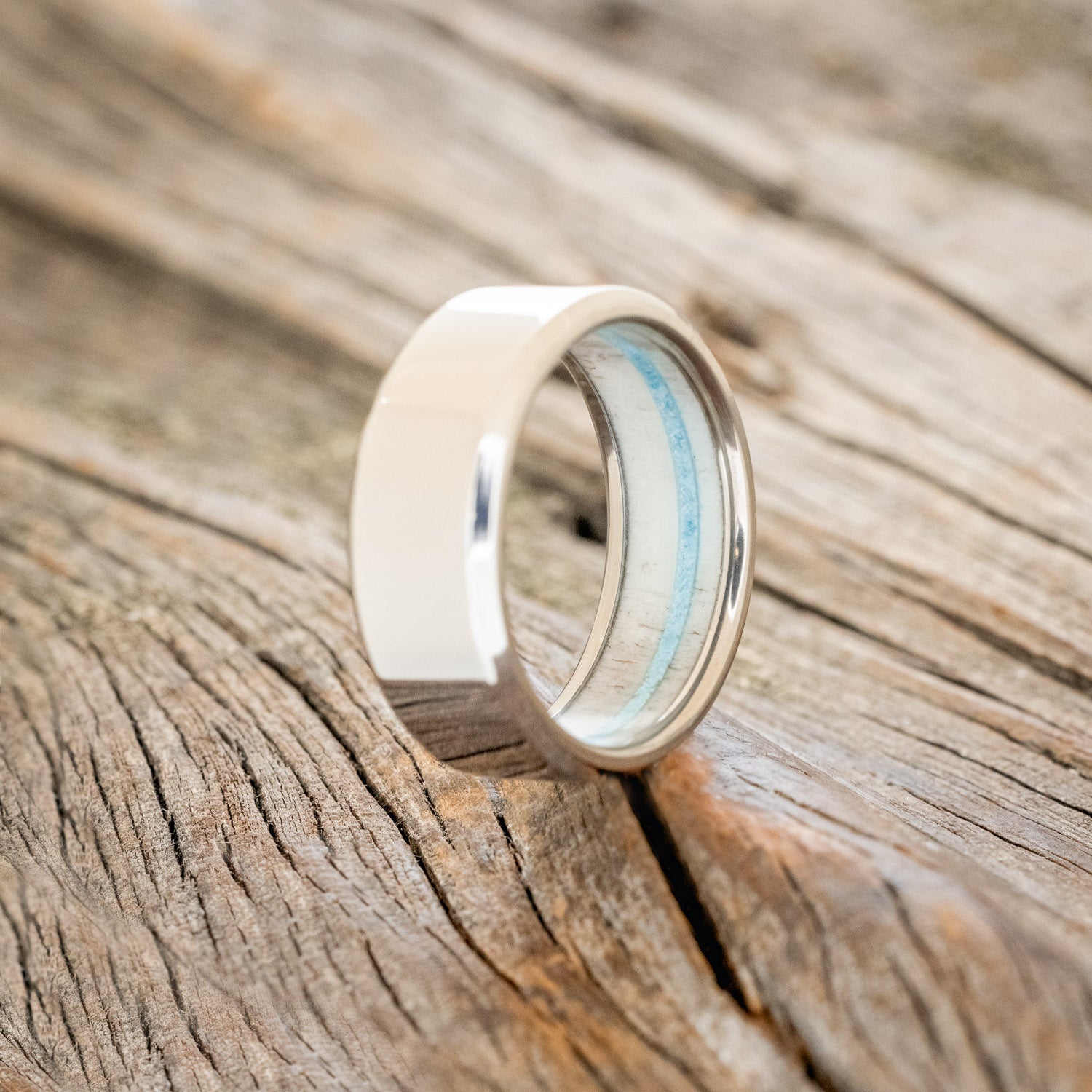 ANTLER LINED WEDDING BAND WITH OFF SET TURQUOISE-4