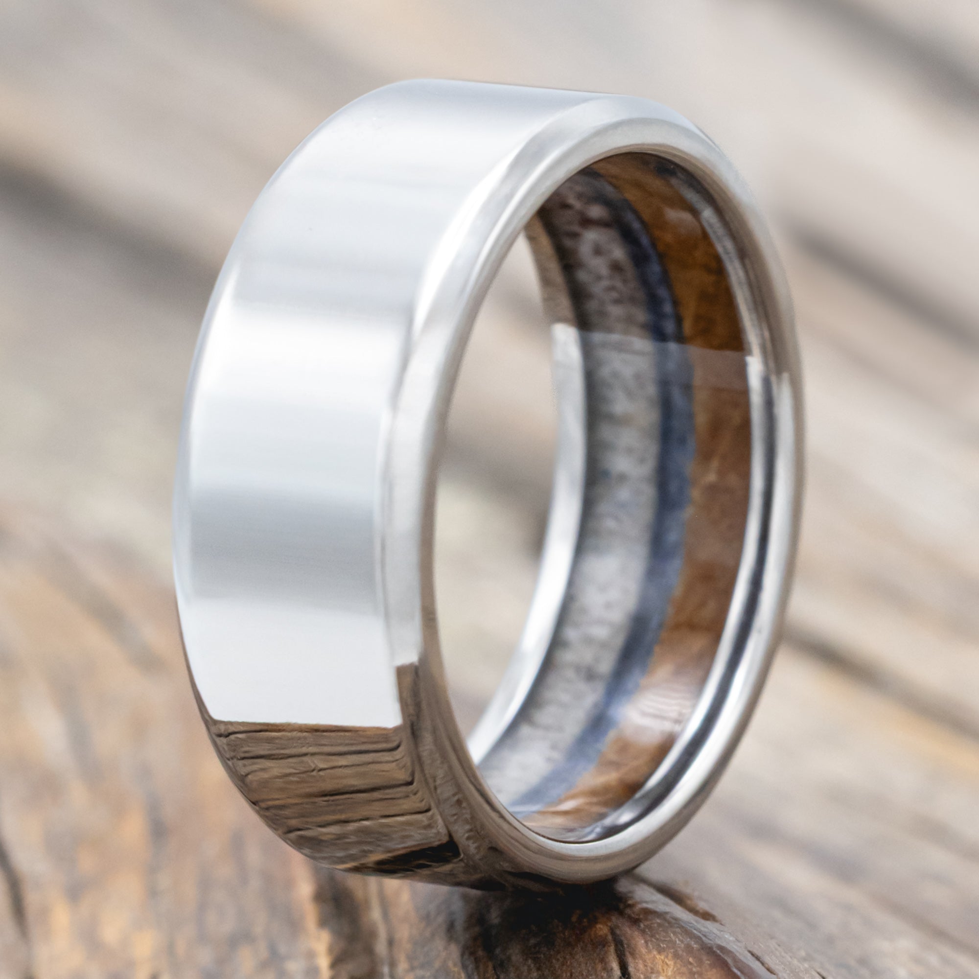 "Argos" - Antler, Whiskey Barrel Oak & Lapis Lazuli Wedding Ring-Staghead Designs