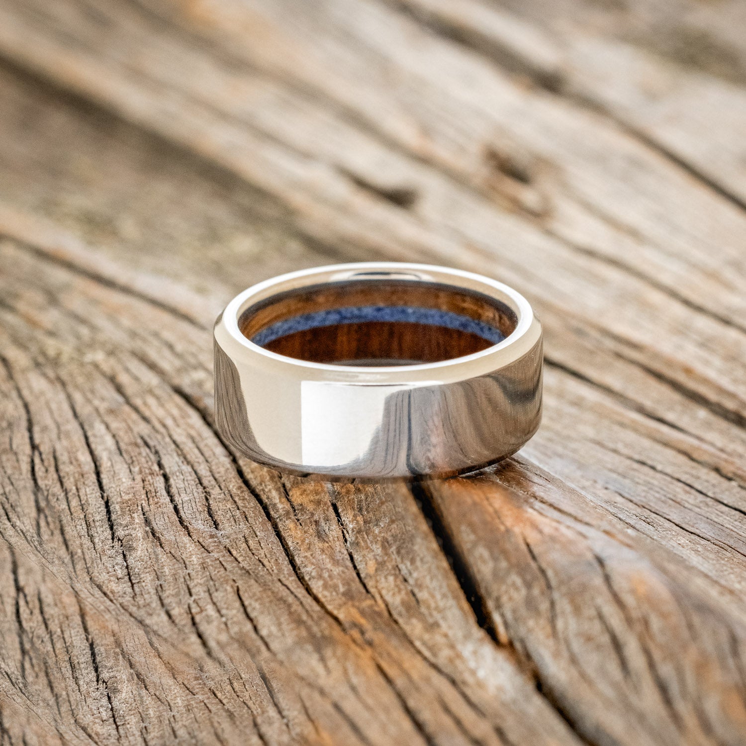 "ARGOS" - IRONWOOD, WHISKEY BARREL OAK & LAPIS LAZULI LINED WEDDING BAND-3