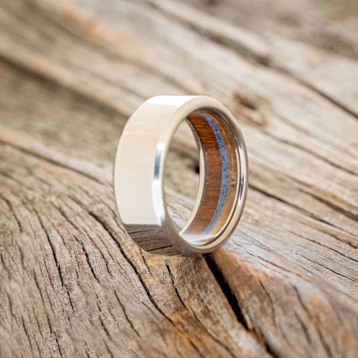 "ARGOS" - IRONWOOD, WHISKEY BARREL OAK & LAPIS LAZULI LINED WEDDING BAND-4