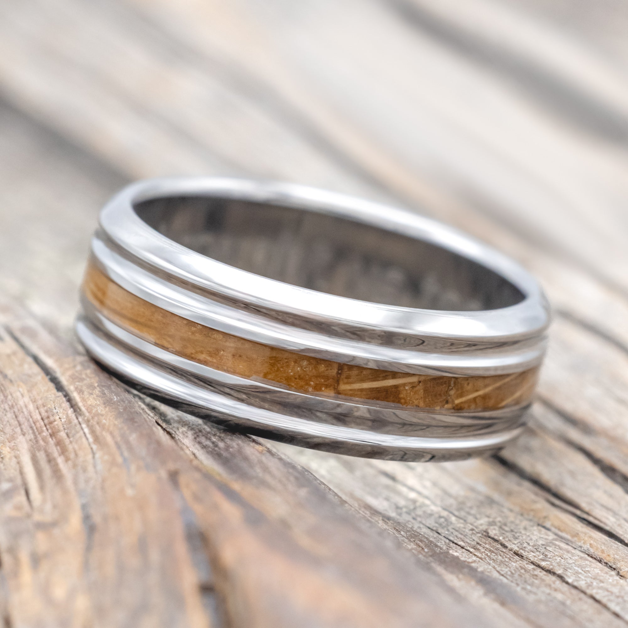 "AUSTIN" - WHISKEY BARREL OAK WEDDING RING-Staghead Designs
