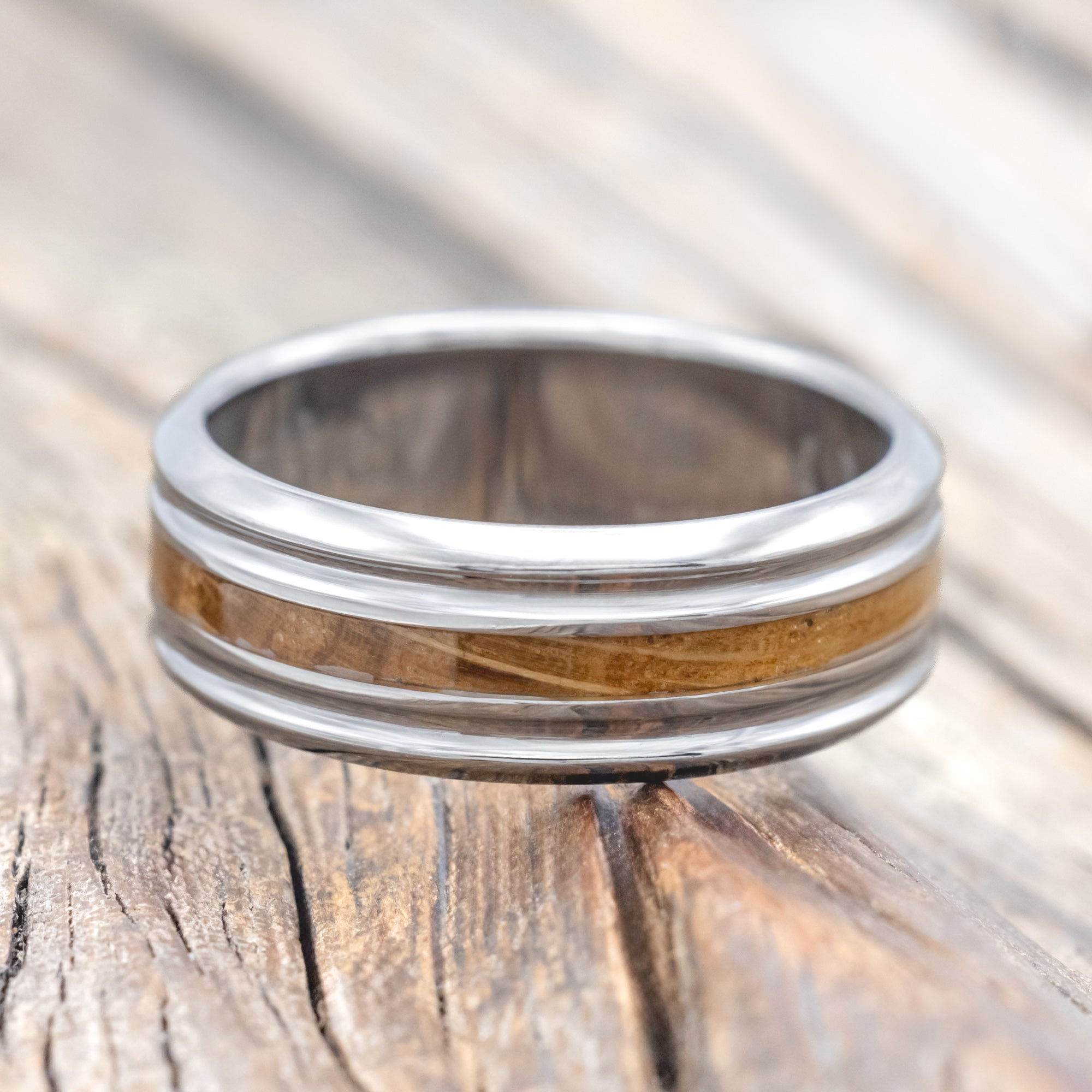 "AUSTIN" - WHISKEY BARREL OAK WEDDING RING-Staghead Designs