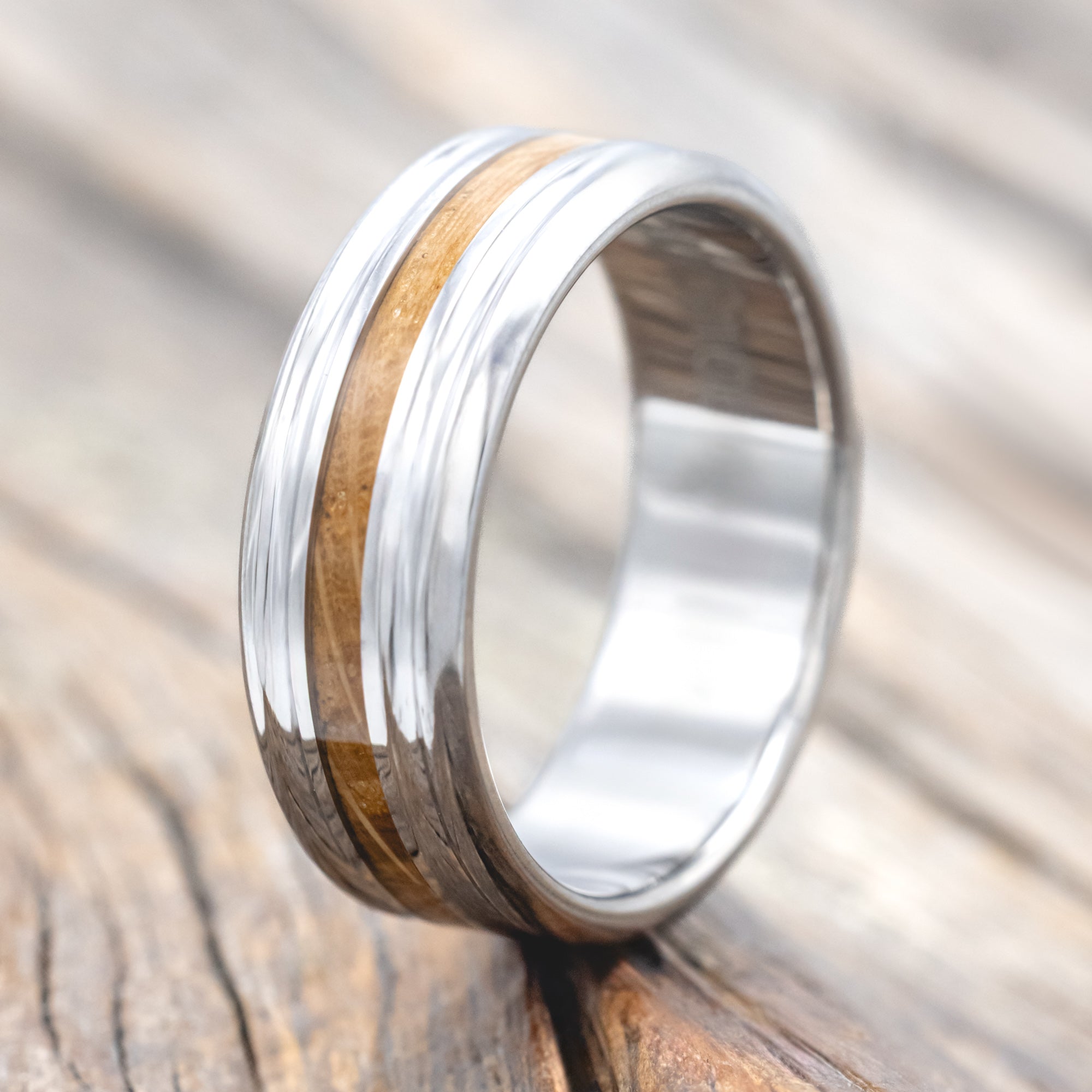 "AUSTIN" - WHISKEY BARREL OAK WEDDING RING-Staghead Designs