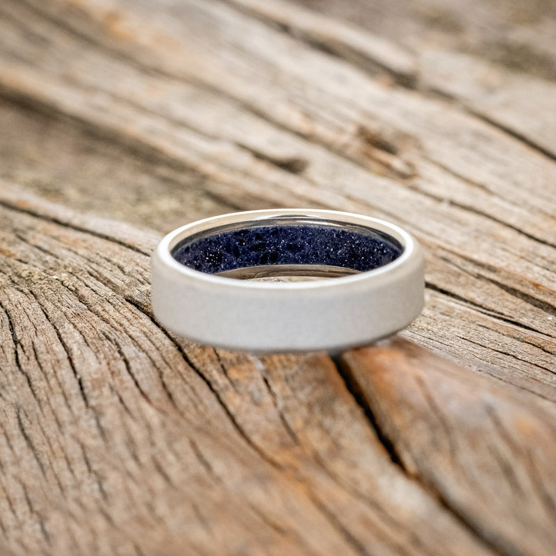 BLUE GOLDSTONE CHANNEL LINED RING WITH SANDBLASTED FINISH-6