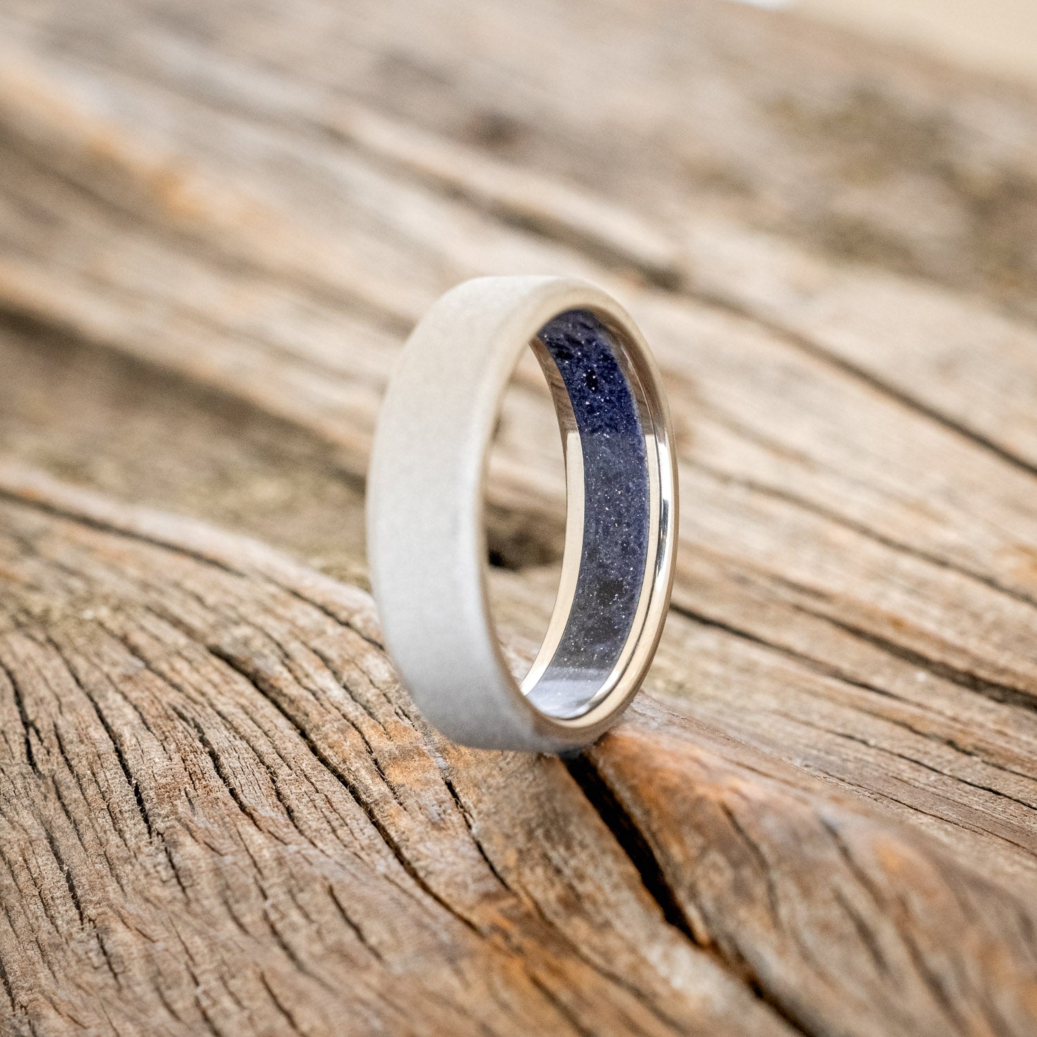 BLUE GOLDSTONE CHANNEL LINED RING WITH SANDBLASTED FINISH-4