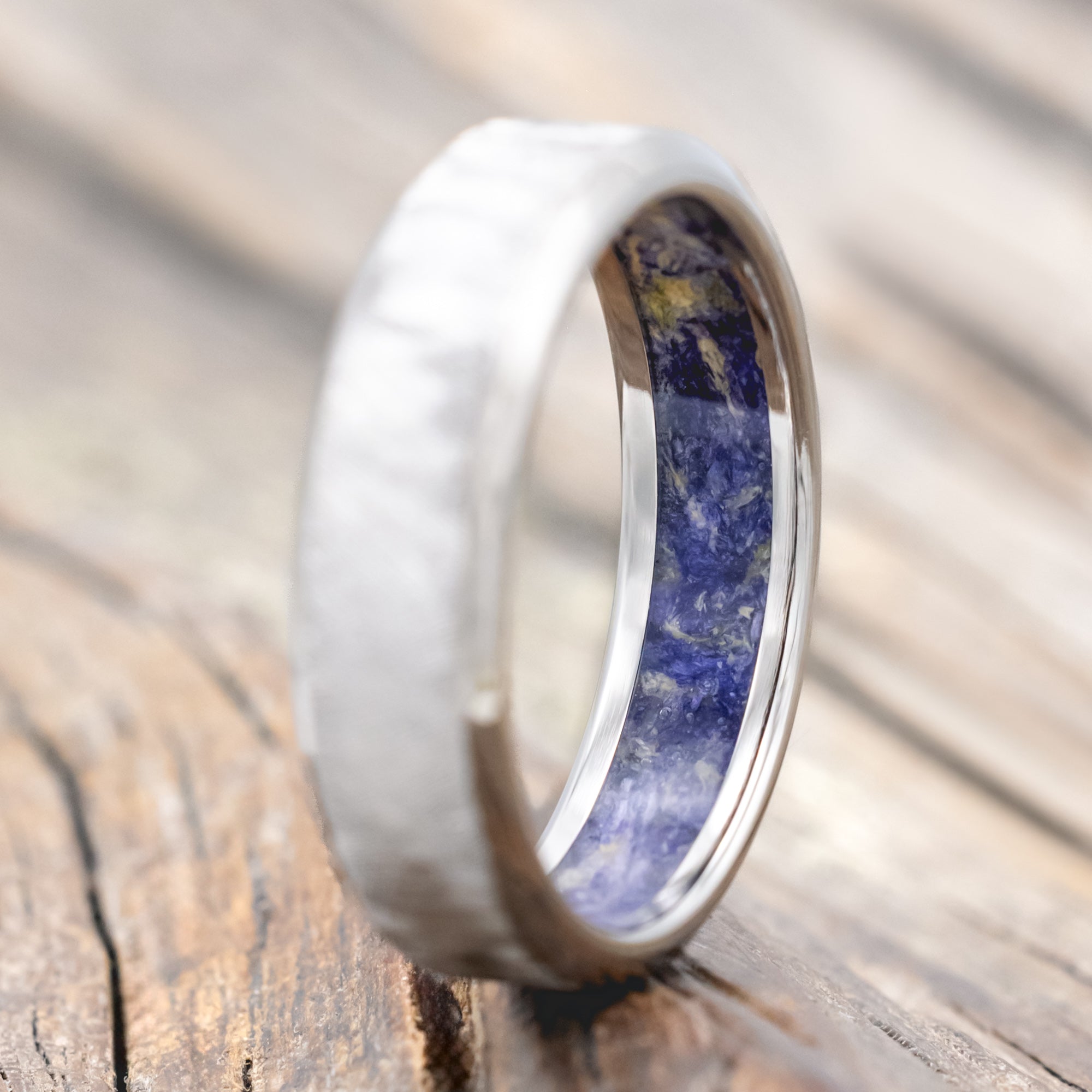 BLUEBELL LINED RING WITH A FLORENTINE FINISH-Staghead Designs