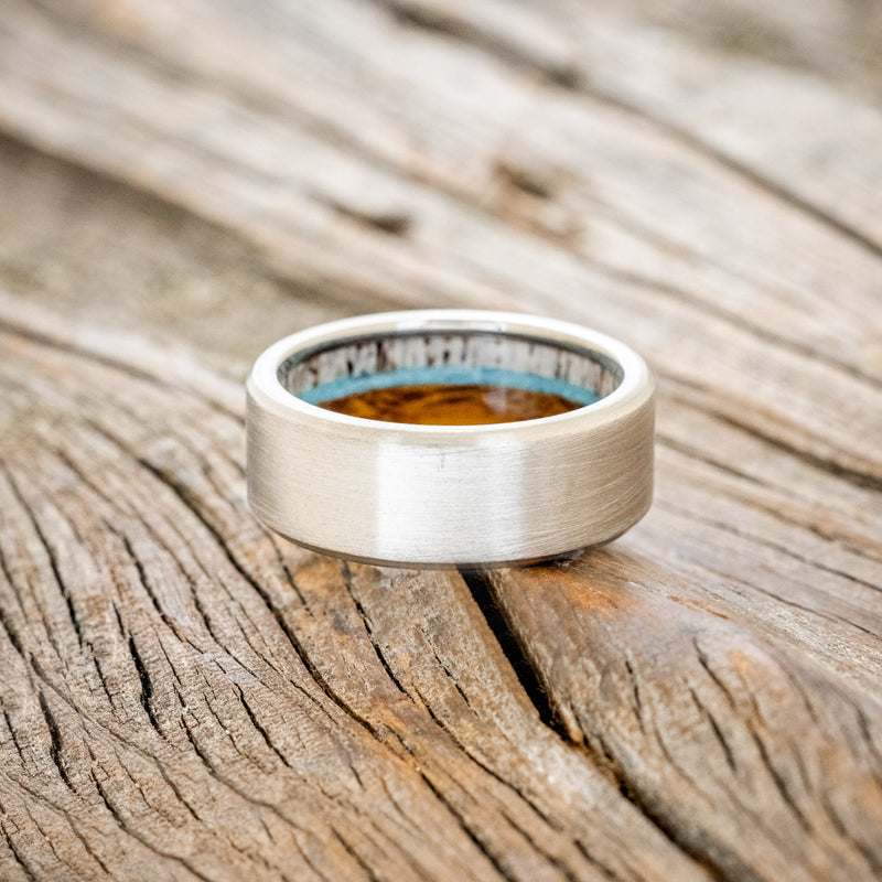 "ARGOS" - ANTLER, IRONWOOD & TURQUOISE LINED WEDDING BAND WITH BRUSHED FINISH - READY TO SHIP-11