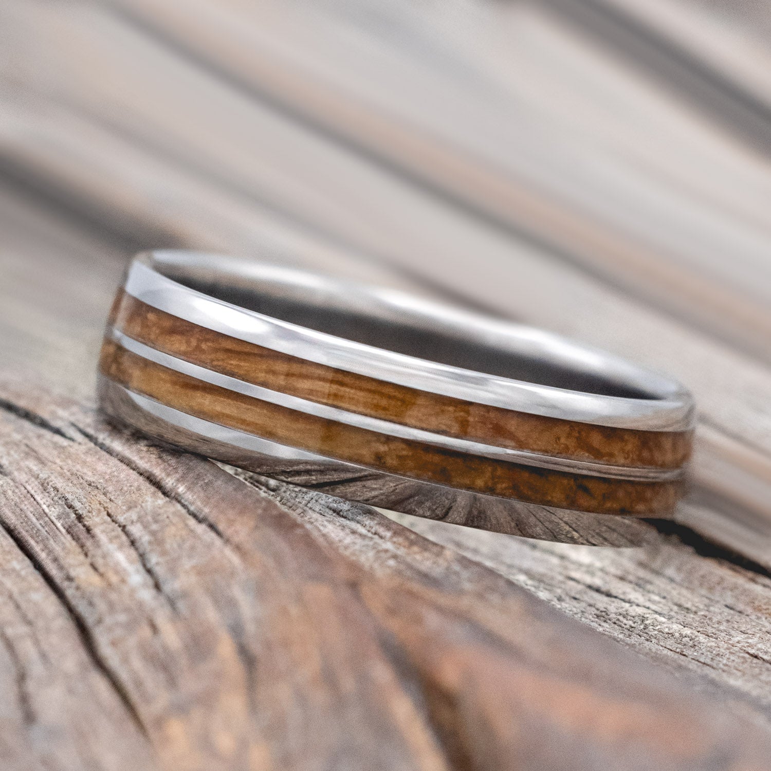 "COSMO" - DOMED WHISKEY BARREL OAK WEDDING RING-Staghead Designs