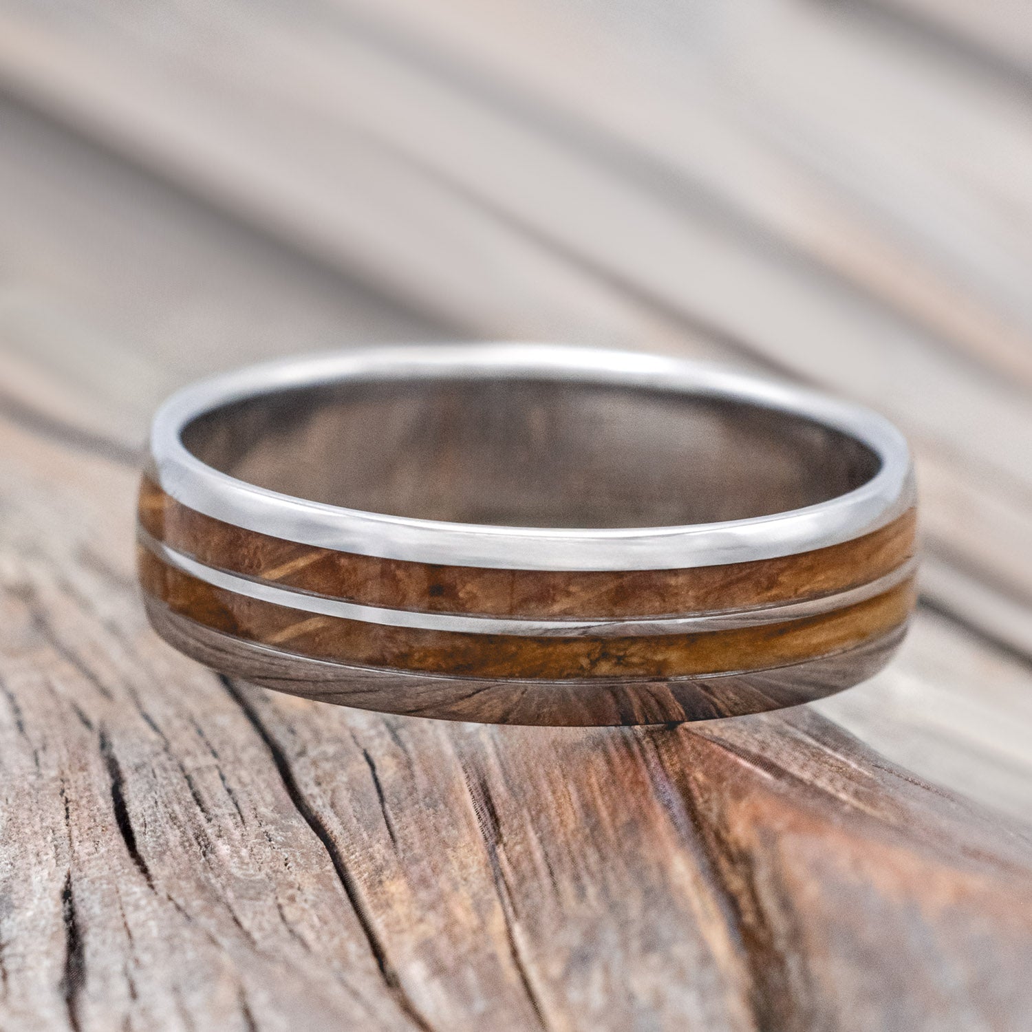 "COSMO" - DOMED WHISKEY BARREL OAK WEDDING RING-Staghead Designs