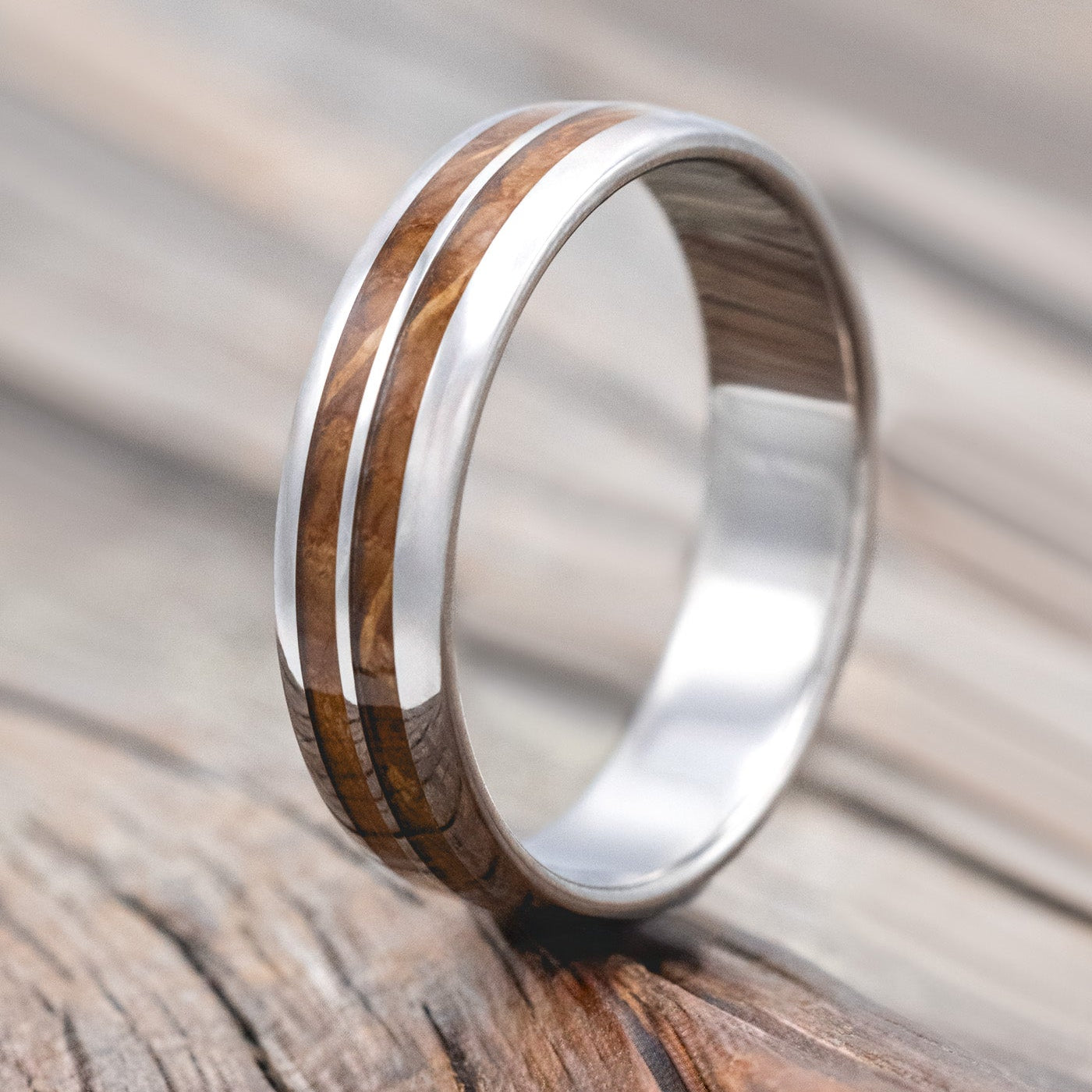 "COSMO" - DOMED WHISKEY BARREL OAK WEDDING RING-Staghead Designs