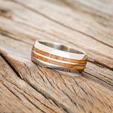 "COSMO" - DOMED WHISKEY BARREL OAK WEDDING RING-2