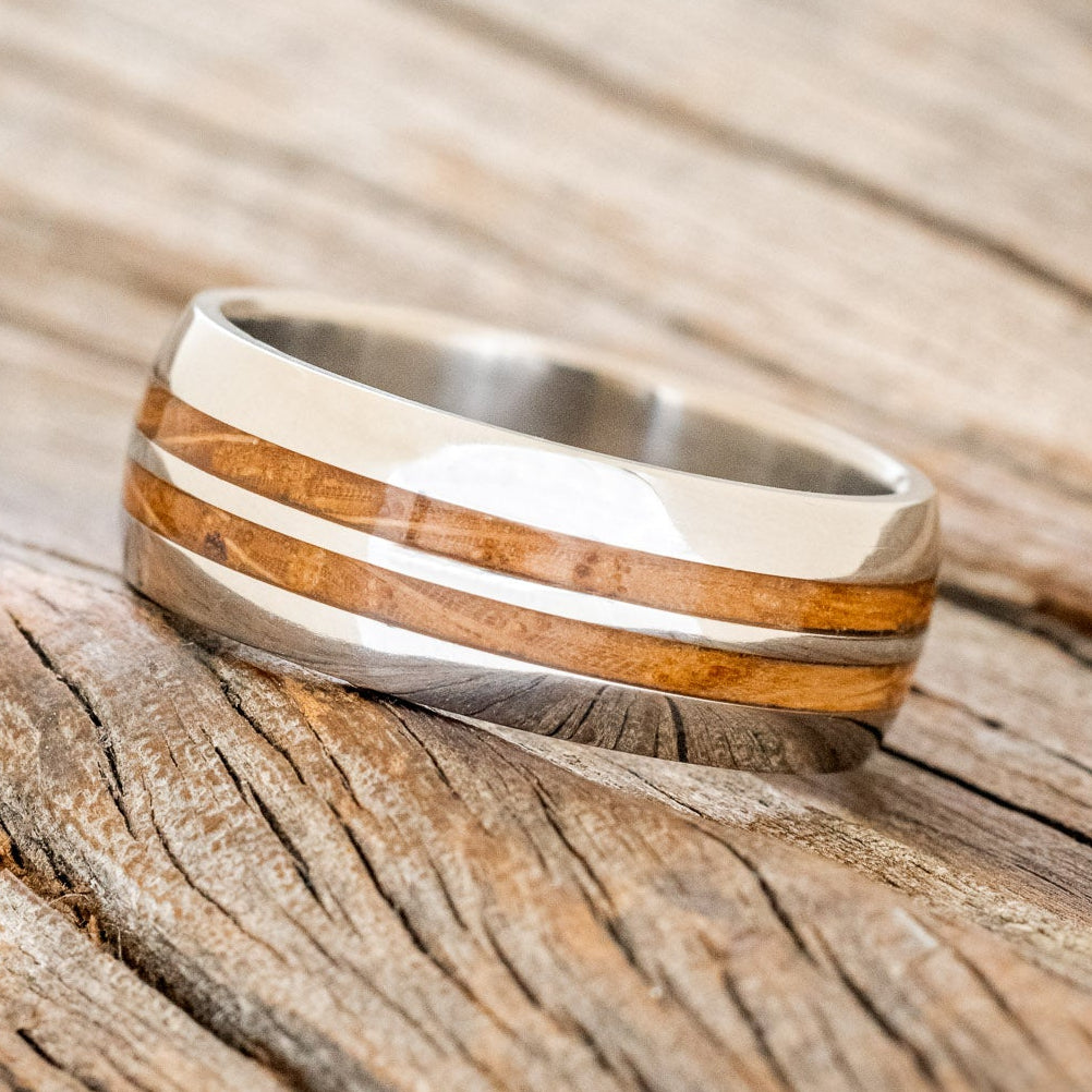 "Cosmo" - Domed Whiskey Barrel Oak Wedding Ring-Staghead Designs
