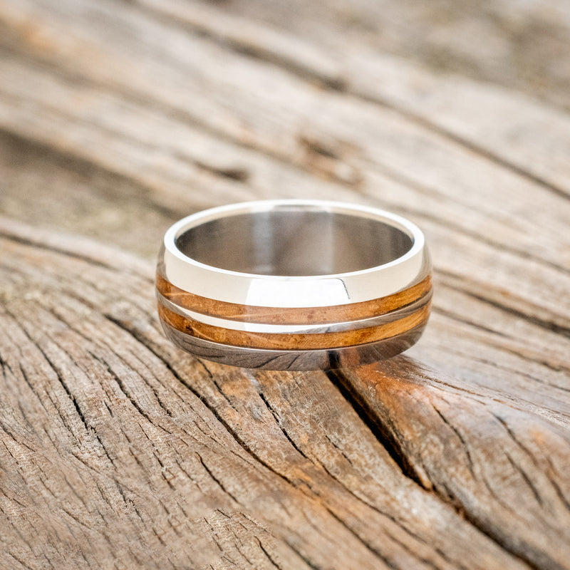 "COSMO" - DOMED WHISKEY BARREL OAK WEDDING RING-3