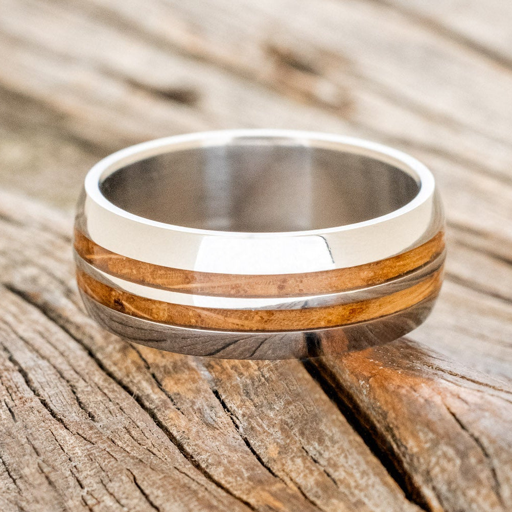 "Cosmo" - Domed Whiskey Barrel Oak Wedding Ring-Staghead Designs