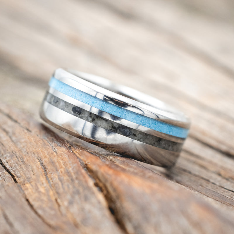 "COSMO" - MOONSTONE & TURQUOISE WEDDING BAND