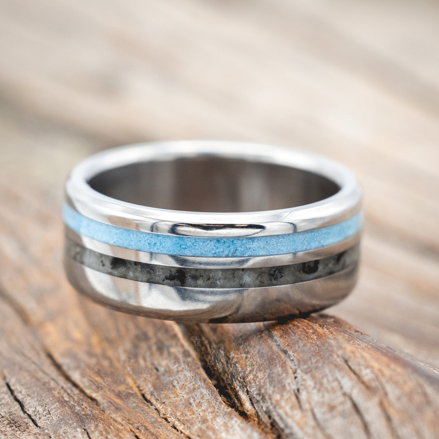 "COSMO" - MOONSTONE & TURQUOISE WEDDING BAND-Staghead Designs