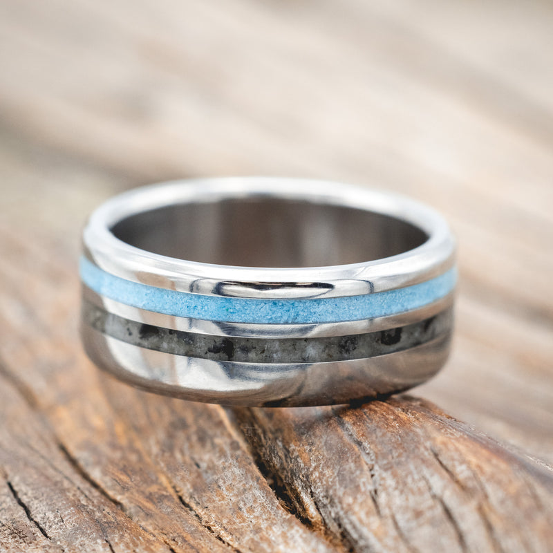 "COSMO" - MOONSTONE & TURQUOISE WEDDING BAND