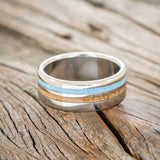 "COSMO" - WHISKEY BARREL OAK & TURQUOISE WEDDING BAND - READY TO SHIP-3