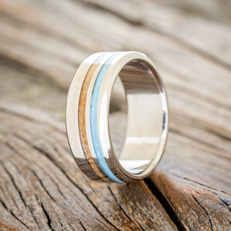 "COSMO" - WHISKEY BARREL OAK & TURQUOISE WEDDING BAND - READY TO SHIP-1