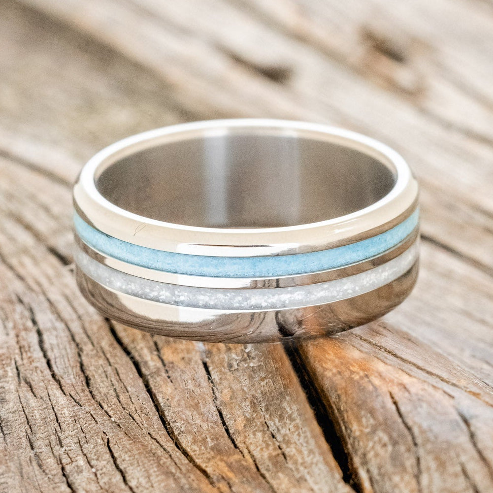 "COSMO" - DIAMOND DUST & TURQUOISE WEDDING BAND-3