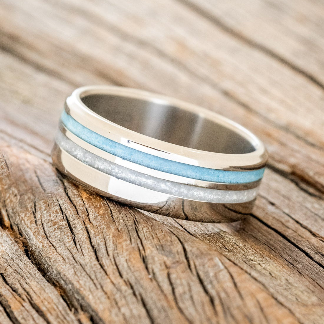 "COSMO" - DIAMOND DUST & TURQUOISE WEDDING BAND-2