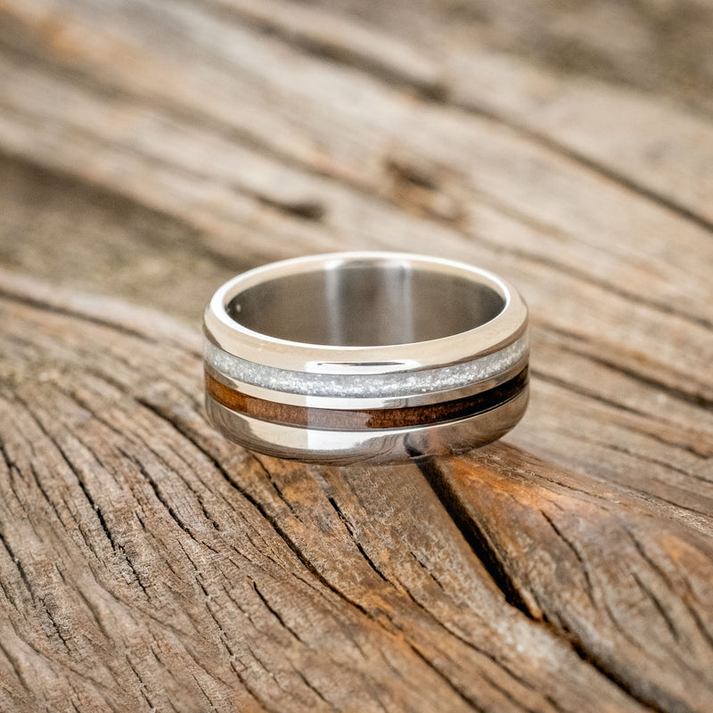 "COSMO" - MATCHING SET OF DARK WALNUT & DIAMOND DUST WEDDING BANDS-4