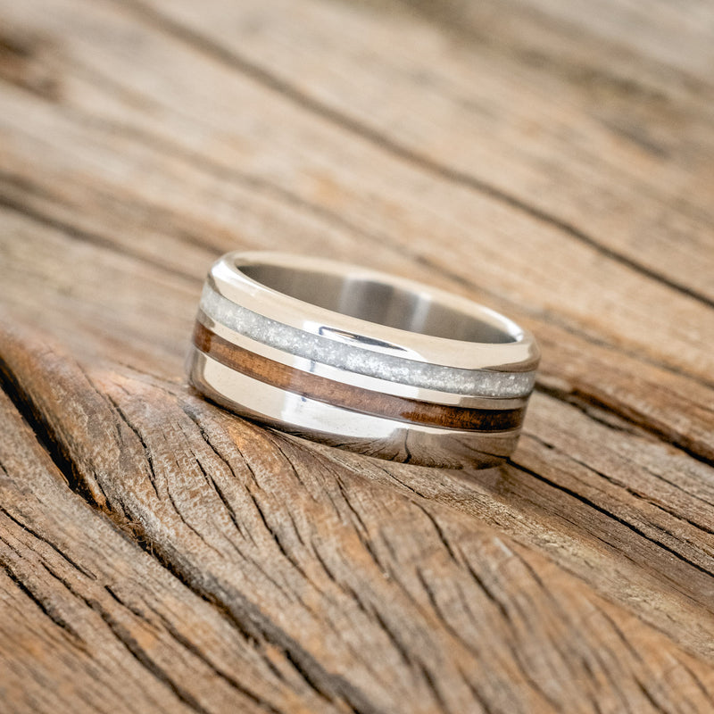 "COSMO" - MATCHING SET OF DARK WALNUT & DIAMOND DUST WEDDING BANDS-3