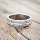 "DYAD" - ANTLER & HAMMERED 14K GOLD INLAY WEDDING BAND-Staghead Designs