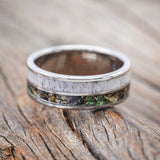 "DYAD" - CAMO & ELK ANTLER INLAY WEDDING BAND-Staghead Designs