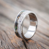 "DYAD" - CAMO & ELK ANTLER INLAY WEDDING BAND-Staghead Designs