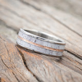 "DYAD" - ELK ANTLER WEDDING BAND WITH A HAMMERED 14K GOLD INLAY-Staghead Designs