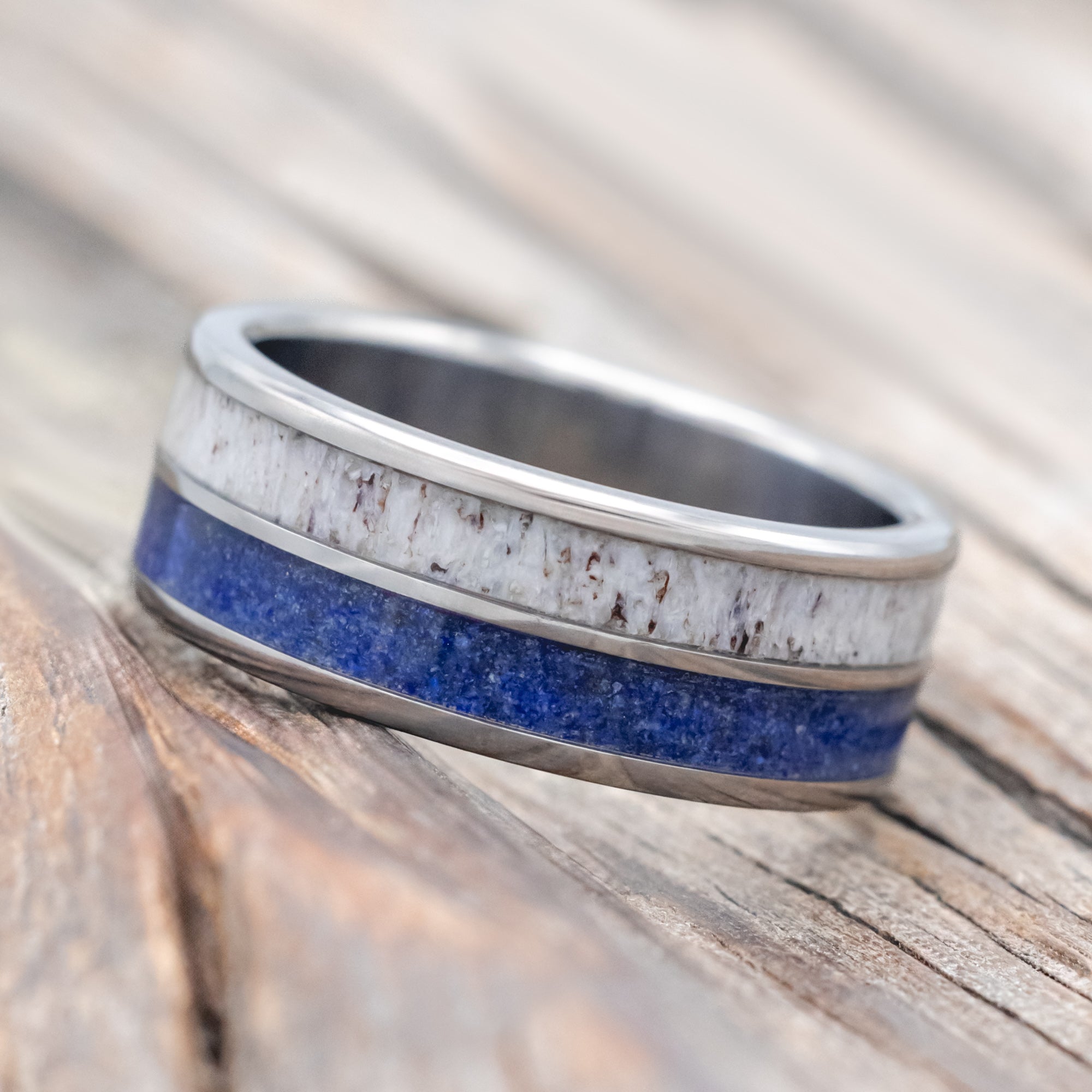 "DYAD" - LAPIS LAZULI & ANTLER WEDDING RING-Staghead Designs