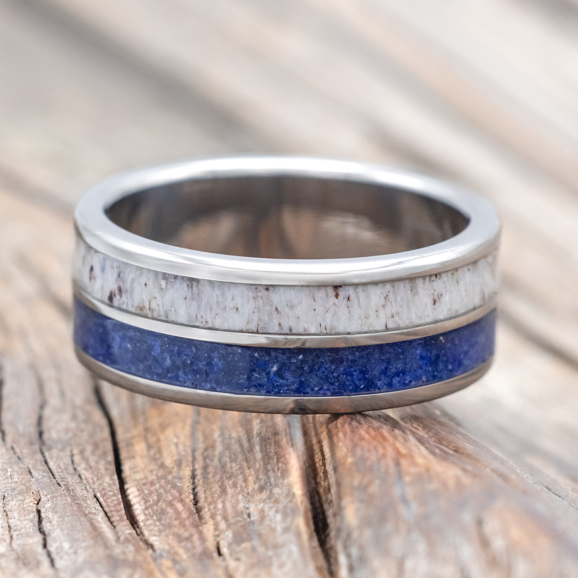 "DYAD" - LAPIS LAZULI & ANTLER WEDDING RING-Staghead Designs