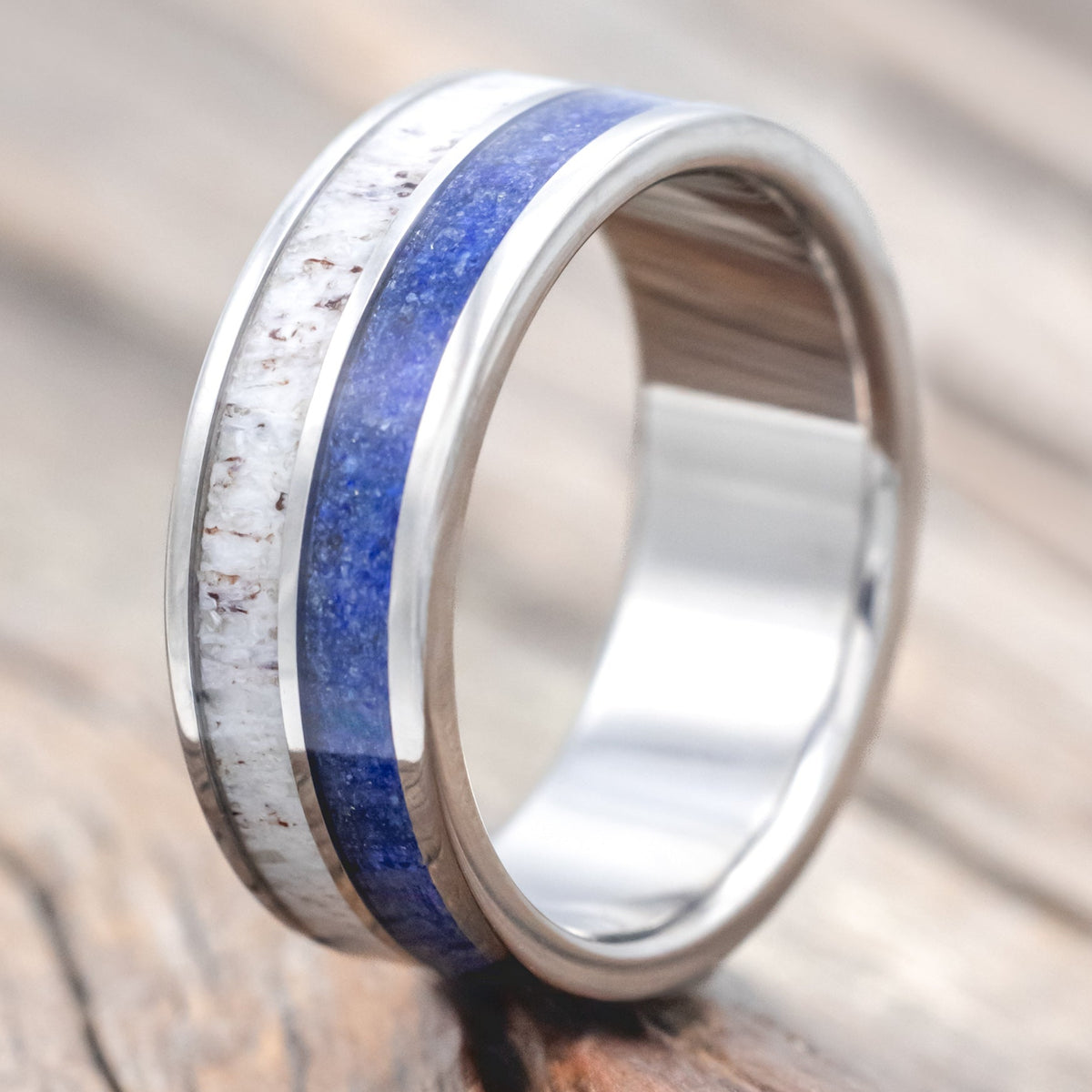 "DYAD" - LAPIS LAZULI & ANTLER WEDDING RING-Staghead Designs
